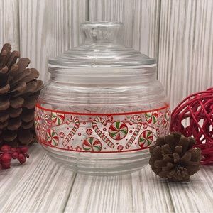 Vintage Christmas Glass Candy Jar- Peppermints & Candy Canes